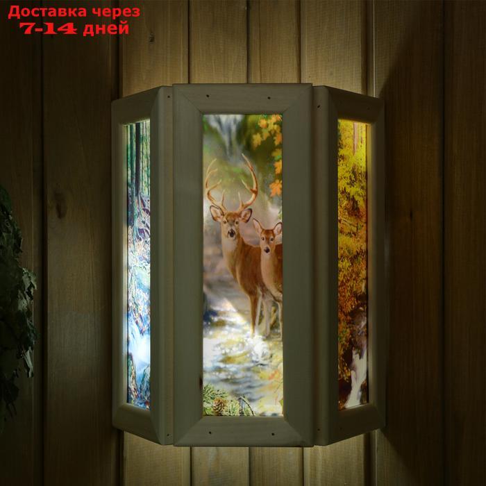 Абажур деревянный "Олени" со вставками из стекла с УФ печатью, 33х29х12см - фото 1 - id-p209291469