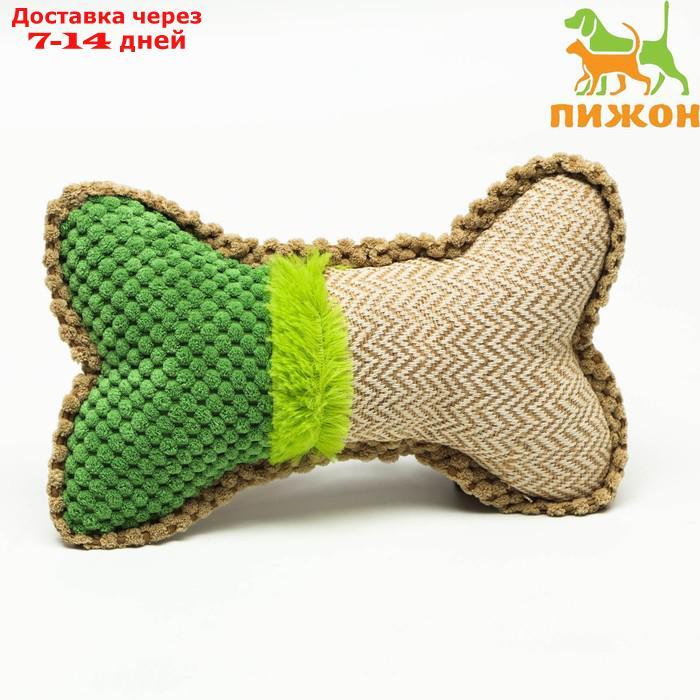 Игрушка мягкая для собак "Ди-кость", двутканевая, с пищалкой, 22 х 15 см, бежево-зелёная - фото 1 - id-p209300686