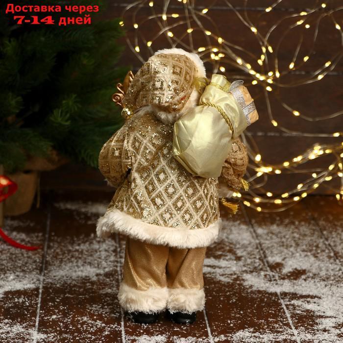 Дед Мороз "В золотой шубе, с ремешком, с посохом и подарками" 16х30 см - фото 3 - id-p209296891