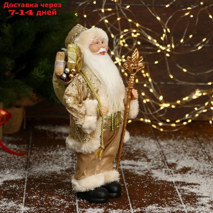 Дед Мороз "В золотой шубе, с ремешком, с посохом и подарками" 16х30 см - фото 4 - id-p209296891