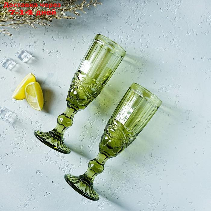 Набор бокалов для шампанского Magistro "Ла-Манш", 160 мл, 7×20 см, 2 шт, цвет зелёный - фото 2 - id-p209295916