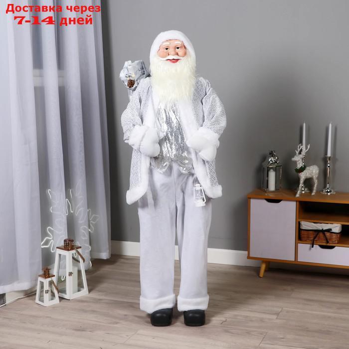Дед Мороз "В белой шубе ромбик блеск, с фонариком и подарками" 45х150 см - фото 1 - id-p209296908