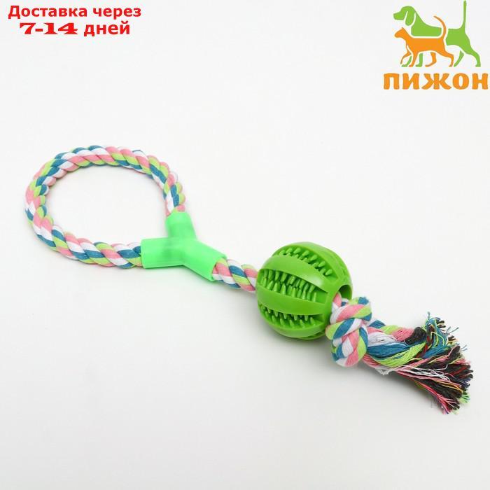 Игрушка канатная с ручкой и мячом, 38 см, до 160 г, зелёная - фото 1 - id-p209298889