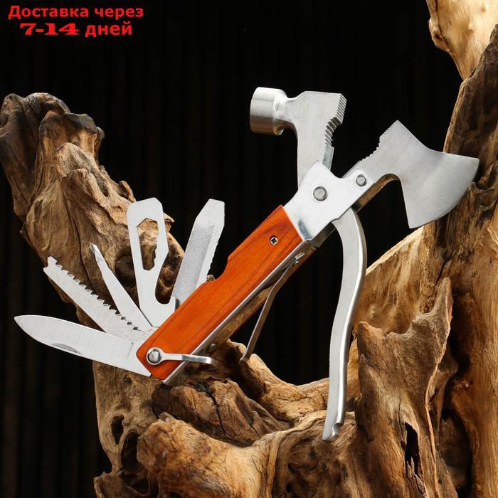 Мультитул 8в1 в чехле, рукоять дерево(топор, молоток, отвертки , ножи) - фото 1 - id-p209304859