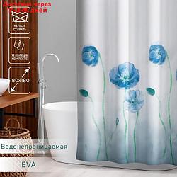 Штора для ванной комнаты Доляна "Синие маки", 180×180 см, EVA