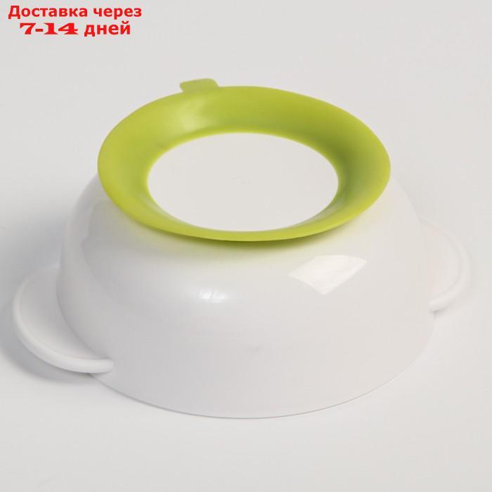 Набор для кормления: миска на присоске с крышкой, ложка, цвет белый/зеленый - фото 5 - id-p209297972