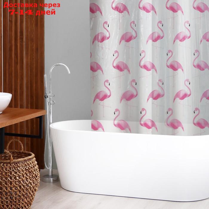 Штора для ванной комнаты SAVANNA "Фламинго", с люверсами, 180×180 см, PEVA - фото 1 - id-p209296023