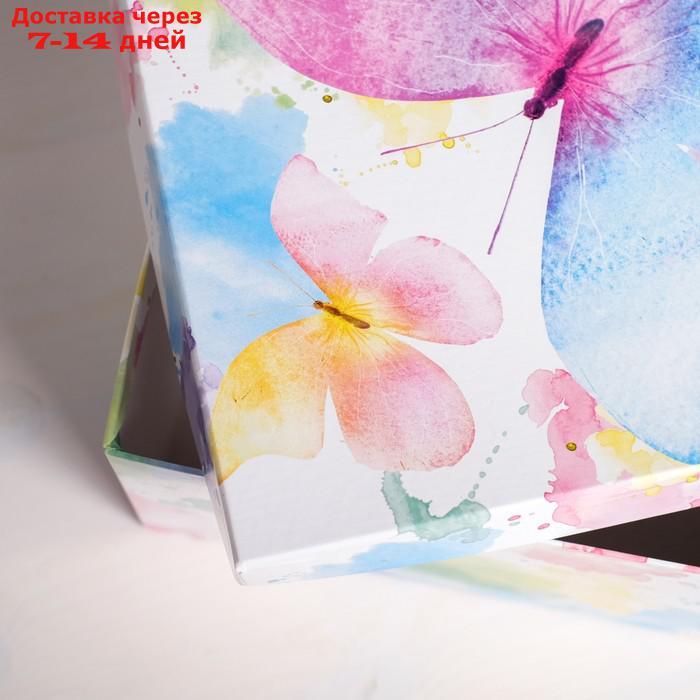 Набор подарочных коробок 3 в 1 "Акварельные бабочки", 18 х 18 х 10 - 22 х 22 х 12 см - фото 5 - id-p209296060
