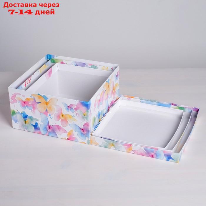 Набор подарочных коробок 3 в 1 "Акварельные бабочки", 18 х 18 х 10 - 22 х 22 х 12 см - фото 6 - id-p209296060