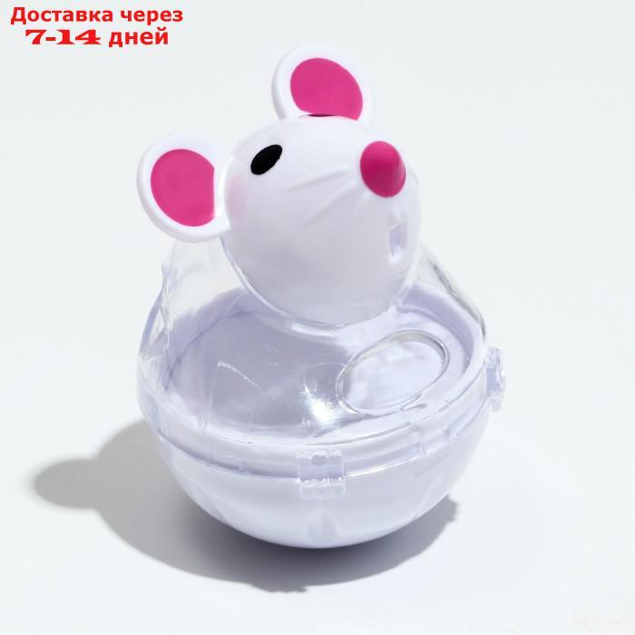 Игрушка-неваляшка "Мышка" с отсеком для лакомств (лакомства до 1 см), 4,7 х 6,5 см, белая - фото 2 - id-p209303959