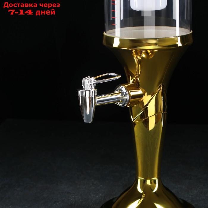 Башня пивная "Петронас", 3 л, колба с подсветкой, 2 батарейки, цвет золотой - фото 2 - id-p209297082