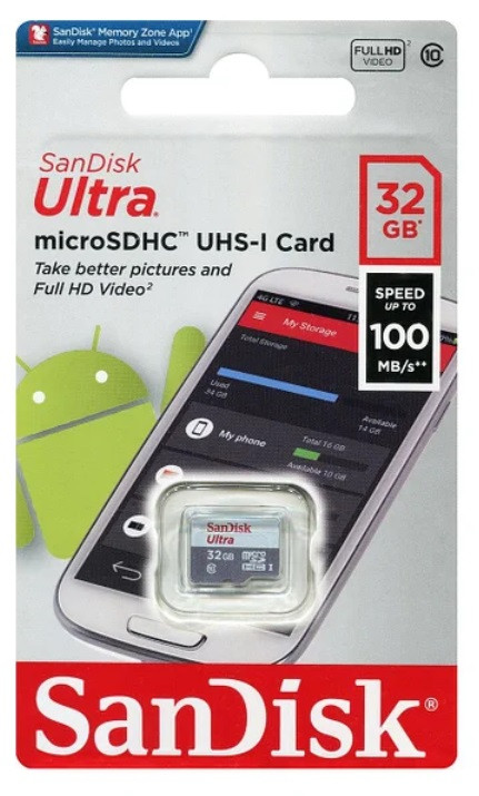 Карта памяти MicroSDHC 32GB SanDisk Ultra® UHS-I, Class 10, 100 МБ/с - фото 1 - id-p61542970