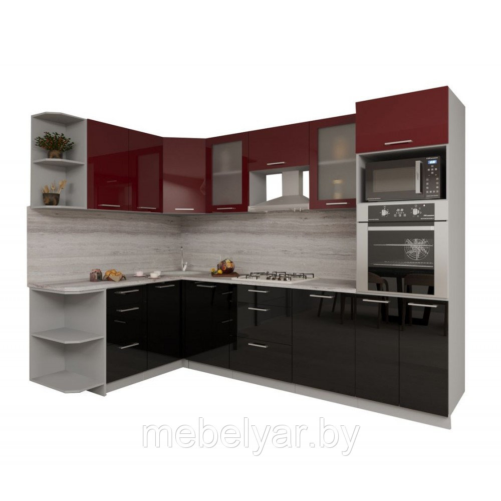 Кухня Интерлиния Мила Gloss 1.68x2.8 левая (бордовый/черный)