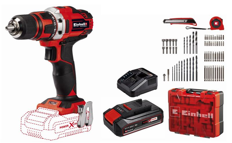 Шуруповерт Einhell TE-CD 18/40 Li + 69 (1×2,5 Ah)