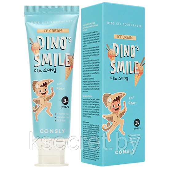 Гелевая зубная паста c ксилитом и вкусом пломбира Dino's Smile Kids Gel Toothpaste Ice Cream 60г - фото 1 - id-p209646150