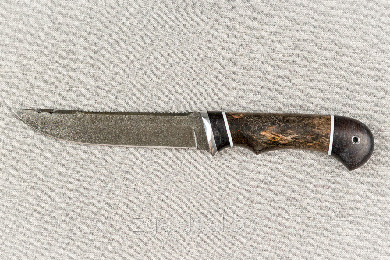 Нож Рыбак х12мф черный граб стабилизированная карельская береза (фиолетовая) с крючком. Подарок мужчине. - фото 2 - id-p199674217