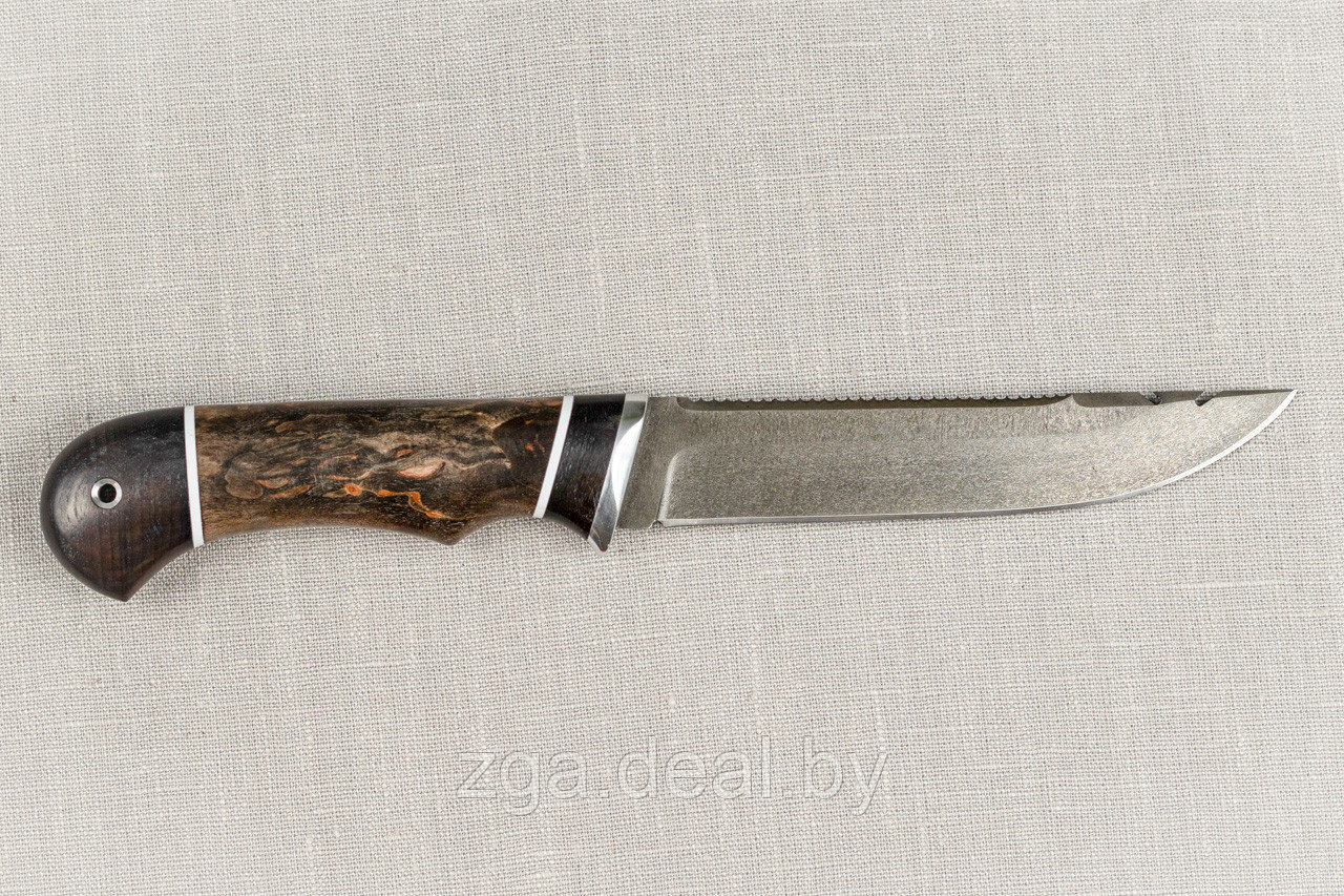 Нож Рыбак х12мф черный граб стабилизированная карельская береза (фиолетовая) с крючком. Подарок мужчине. - фото 3 - id-p199674217