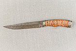 Охотничий нож из дамасской стали «Анчар», рукоять литье мельхиор, береста., фото 2