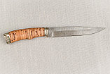 Охотничий нож из дамасской стали «Анчар», рукоять литье мельхиор, береста., фото 3