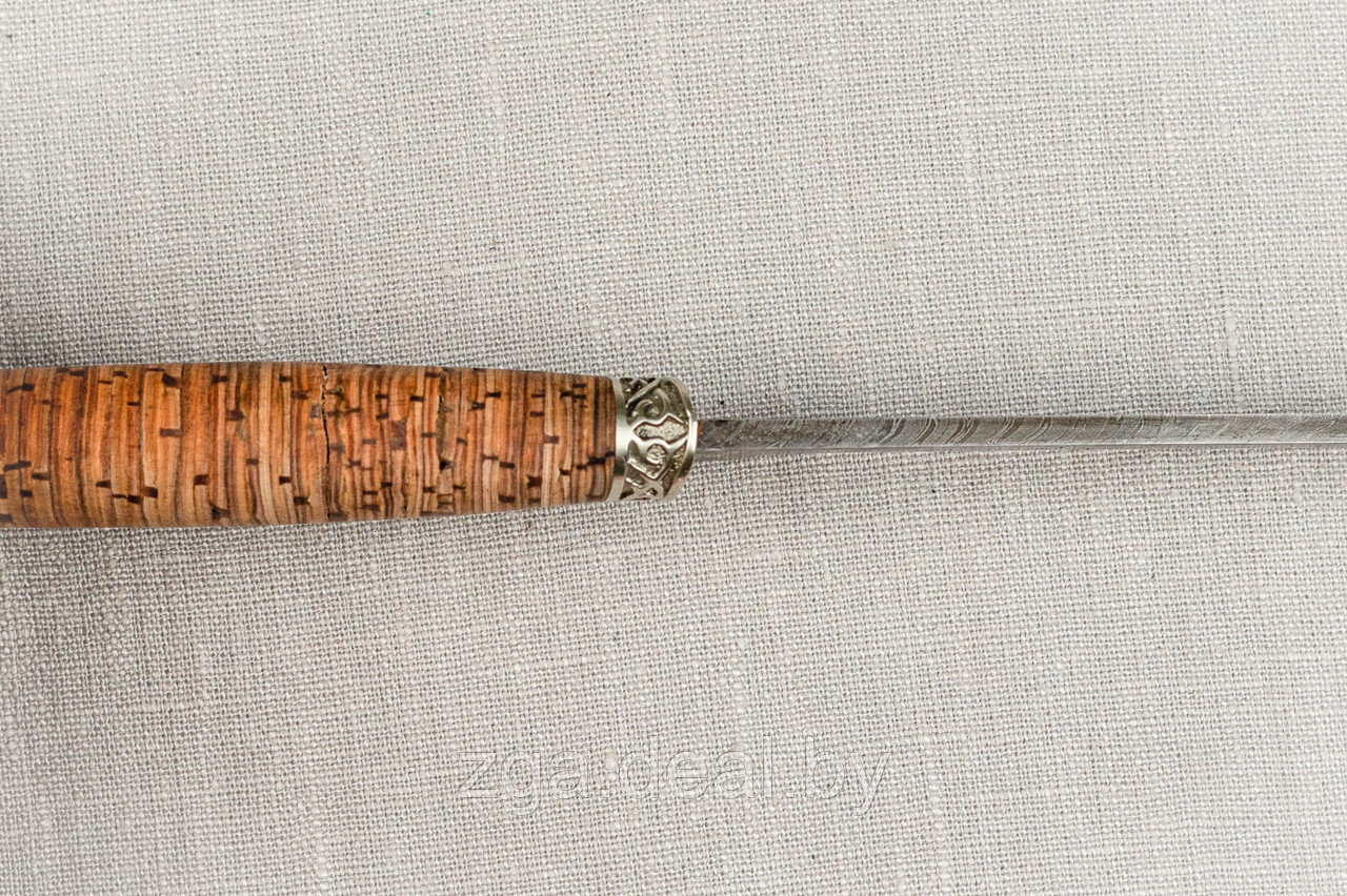 Охотничий нож из дамасской стали «Анчар», рукоять литье мельхиор, береста. - фото 6 - id-p199614257