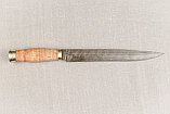 Охотничий нож из дамасской стали «Фараон», рукоять литье мельхиор, береста. Подарок мужчине., фото 5