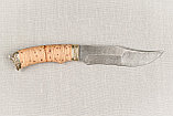 Охотничий нож из дамасской стали «Муромец», рукоять литье мельхиор, береста. Лучший подарок мужчине., фото 4