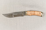 Охотничий нож из дамасской стали «Муромец», рукоять литье мельхиор, береста. Лучший подарок мужчине., фото 5