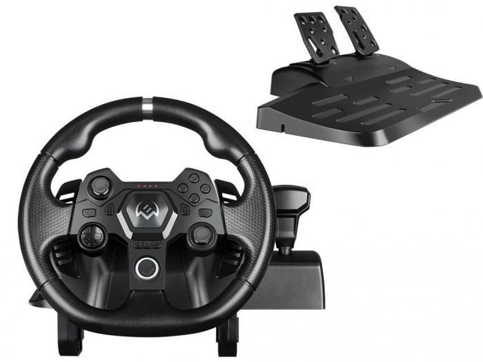 Игровой руль с педалями и коробкой передач для игр приставок компьютера ПК ноутбука Xbox 360 PS4 Sven GC-W900 - фото 1 - id-p209507140