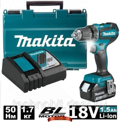 Аккумуляторная дрель-шуруповерт Makita DDF485RF (1 акк. 18 В, 3 А/ч, 50Нм) - фото 1 - id-p162641522