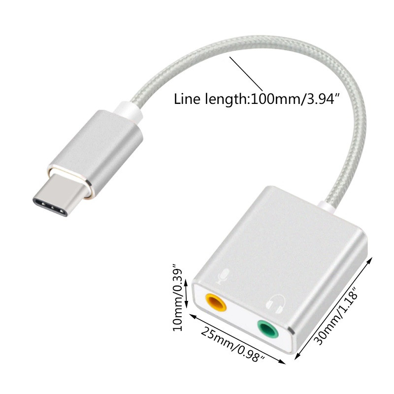 Звуковой адаптер - внешняя звуковая карта USB3.1 Type-C Hi-Fi 3D 2.1/7.1-канальная, кабель, серебро - фото 4 - id-p209670176