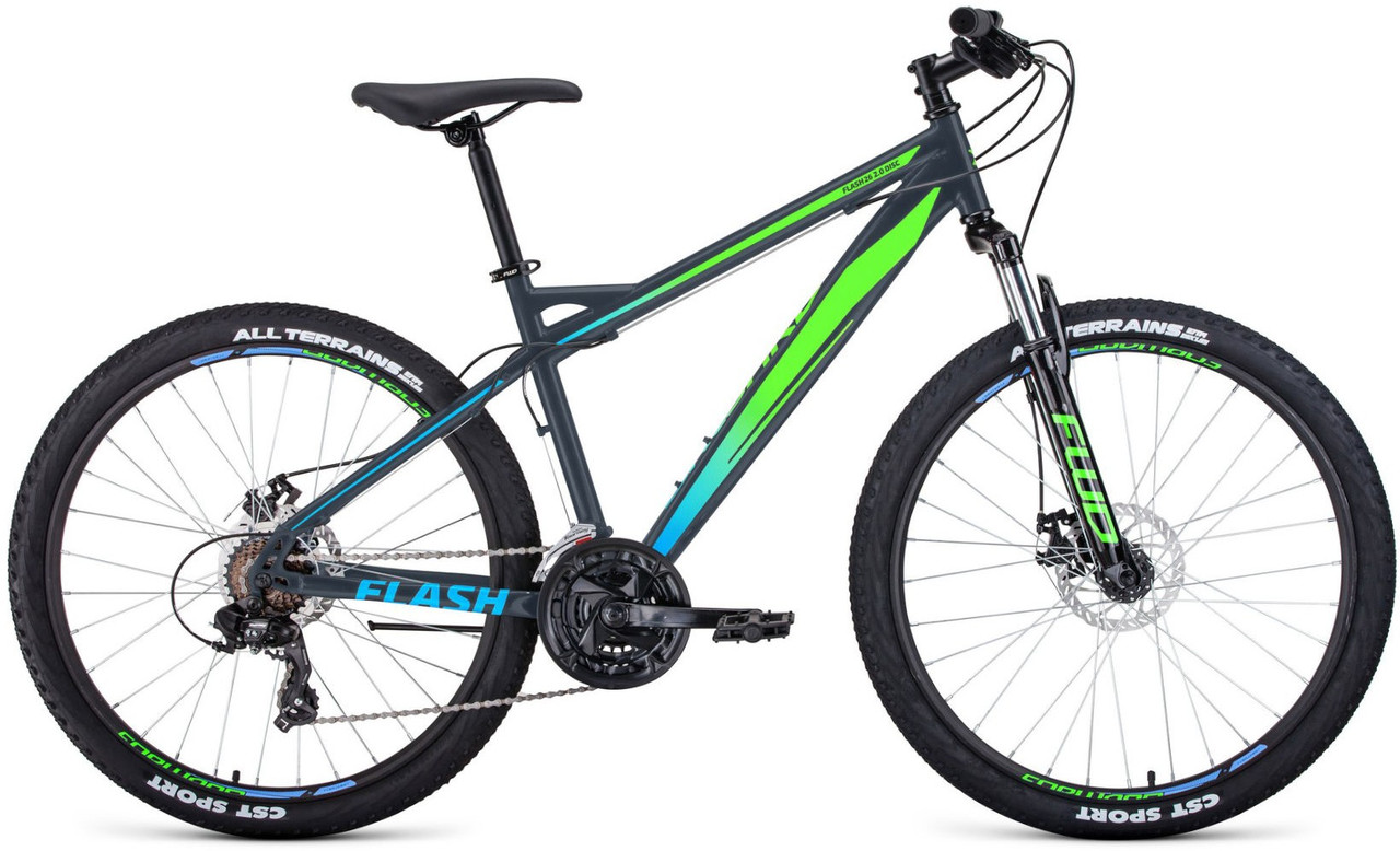 Горный велосипед хардтейл Forward FLASH 26 2.0 disc (19 quot; рост) серый матовый/ярко-зеленый 2021 год - фото 1 - id-p207940893