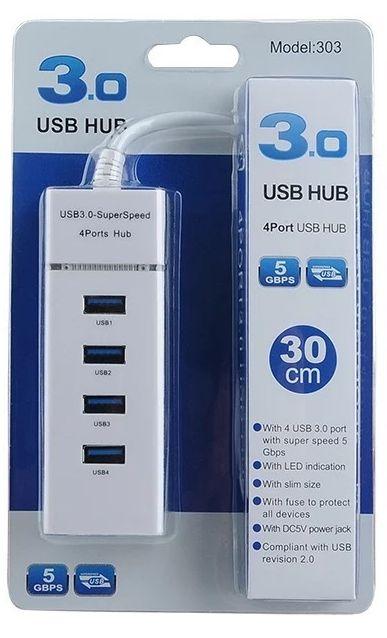 Хаб - концентратор USB3.0 - 4х USB3.0, вертикальный, с LED-индикатором, белый - фото 6 - id-p209670870