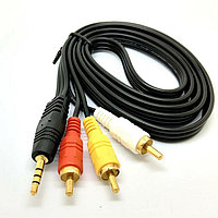 Кабель 3x RCA (AV) - jack 3.5mm (AUX), папа-папа, 1,5 метра, черный