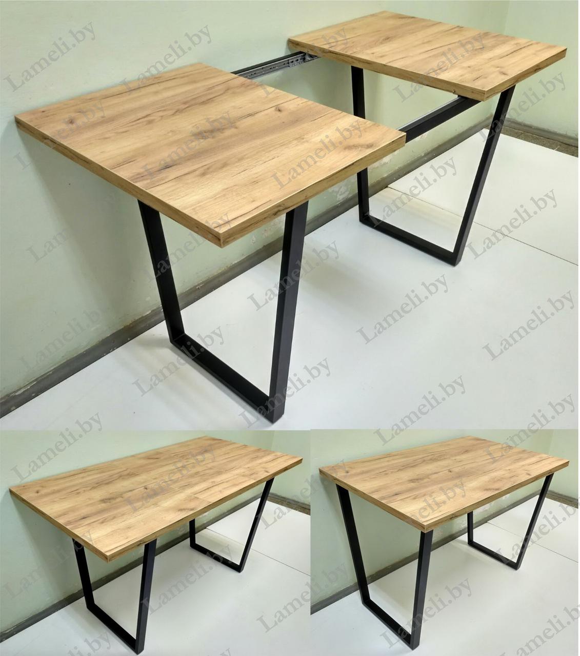 Раздвижной стол из постформинга, ЛДСП или массива дуба на металлокаркасе серии "V" с выбором цвета и размера - фото 7 - id-p134315652