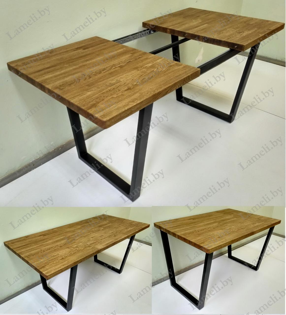 Раздвижной стол из постформинга, ЛДСП или массива дуба на металлокаркасе серии "V" с выбором цвета и размера - фото 9 - id-p209683089