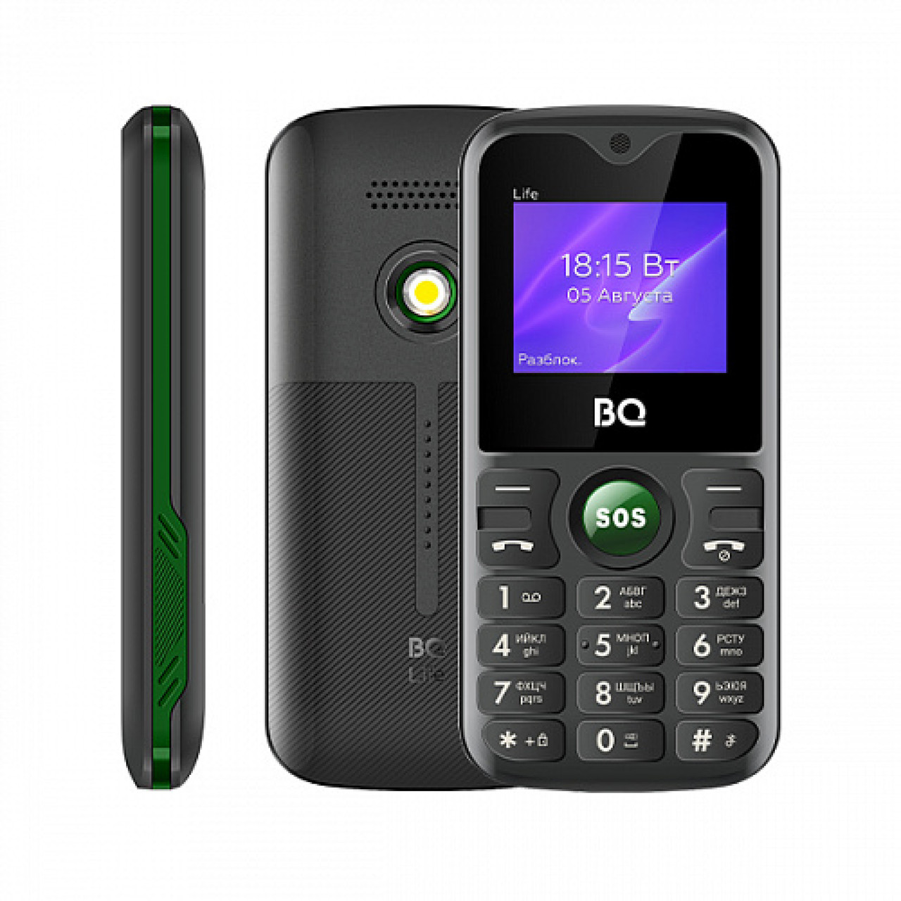 Мобильный телефон BQ BQ-1853 Life (черный/зеленый) - фото 1 - id-p209702200