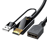 Кабель HDMI - DisplayPort - USB, UltraHD 4K, папа-мама, черный