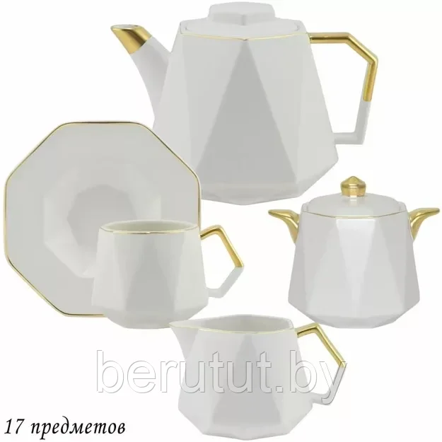 Чайный сервиз фарфоровый на 6 персон 220 мл, Lenardi Белый - фото 2 - id-p209749582