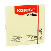 Бумага для записей на клейкой основе "Kores", 75x75 мм, 100 листов, желтый