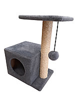 Cat House Когтеточка "Домик с боковой полкой" серая (сизаль), 58 см