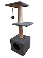 Cat House Когтеточка "Домик с 2-я полками" серый (сизаль), 100 см