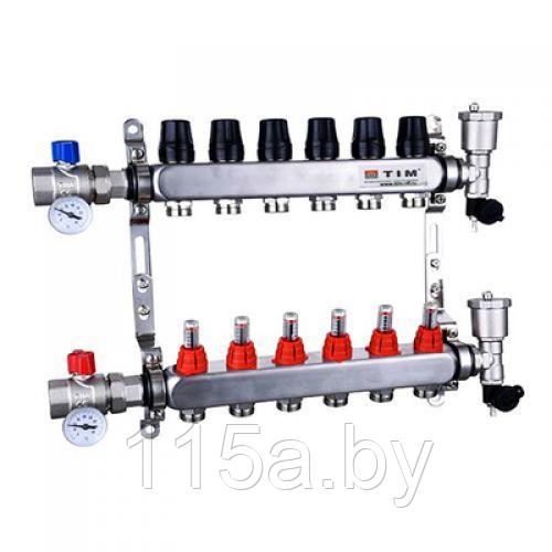 Коллектор 11 выходов в сборе Tim KAS5011 с расходомерами (нержавеющая сталь)