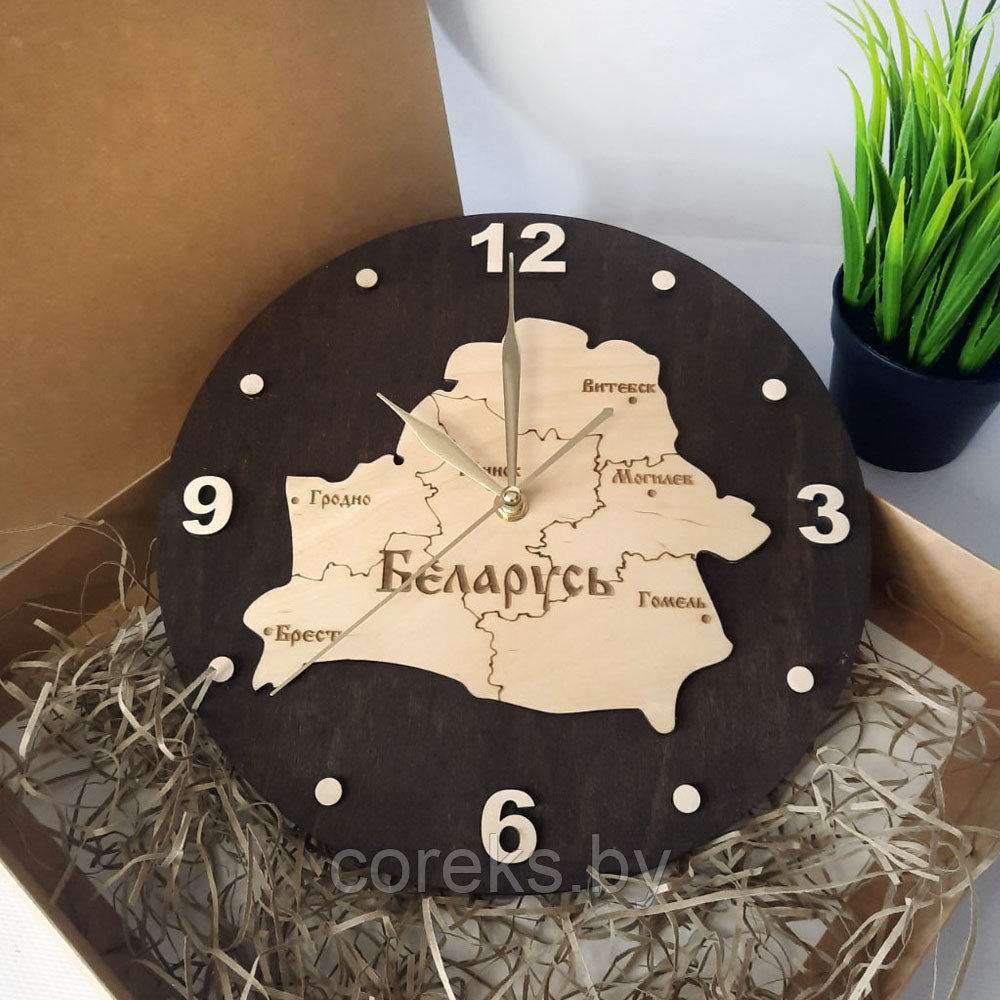 Деревянные часы "Беларусь" №1 (диаметр 28 см) - фото 1 - id-p148743304