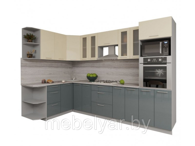 Кухня Интерлиния Мила Gloss 1.68x3.0 левая (ваниль/асфальт)
