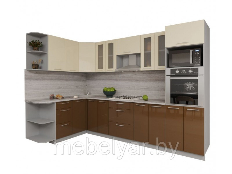 Кухня Интерлиния Мила Gloss 1.68x3.0 левая (ваниль/шоколад)