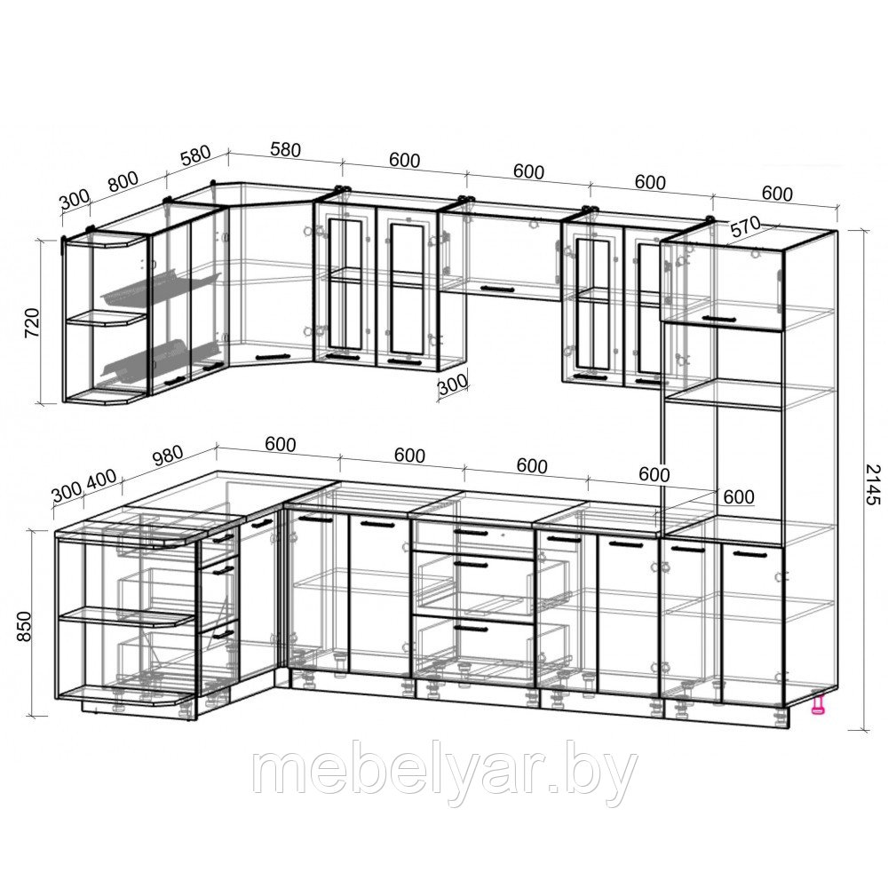 Кухня Интерлиния Мила Gloss 1.68x3.0 левая (капучино/капучино) - фото 4 - id-p209768166