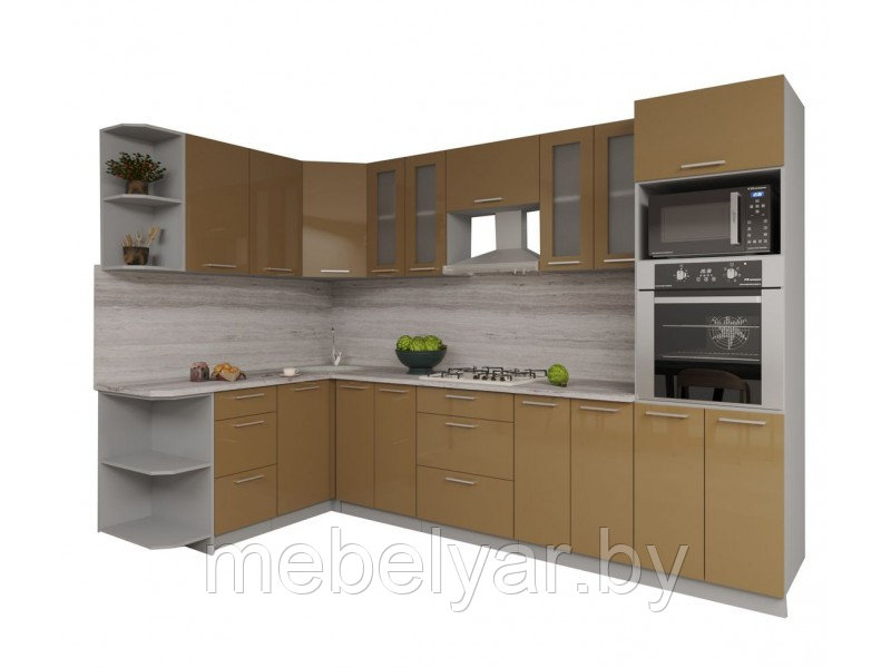 Кухня Интерлиния Мила Gloss 1.68x3.0 левая (капучино/капучино)
