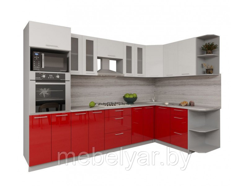 Кухня Интерлиния Мила Gloss 1.68x3.0 правая (белый/красный)