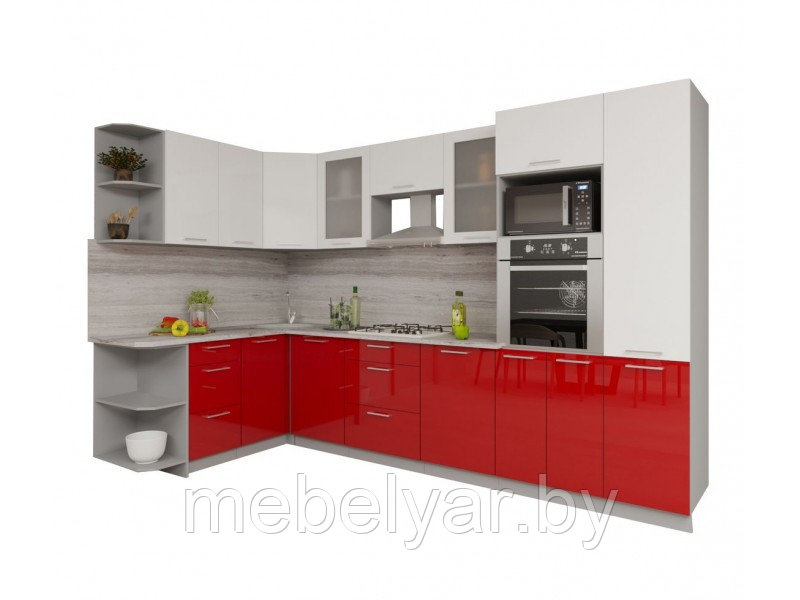 Кухня Интерлиния Мила Gloss 1.68x3.2 левая (белый/красный)