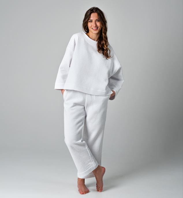 Женский домашний костюм вафельный / пижама (белый) - фото 1 - id-p209775237